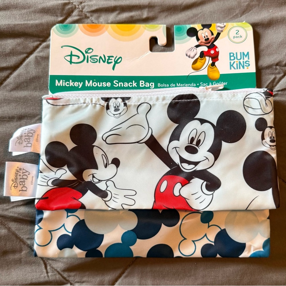 Bumkins Mickey Mouse Reusable Snack Bag, 2-Pack Set